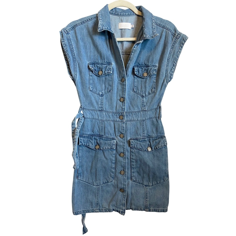 Boyish Denim Mini‎ Dress Light Wash Organic Cotton Tencel XS Sleeveless Belted